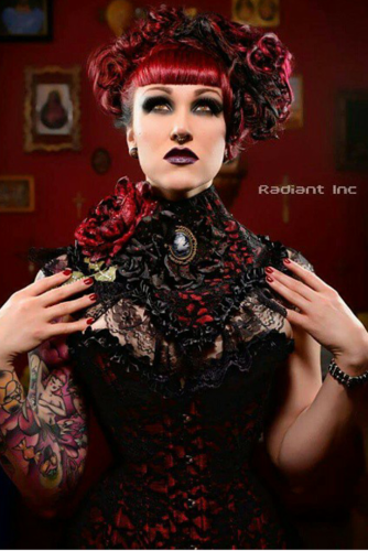 Satin Overbust Corset with lace overlay and matching neck corset